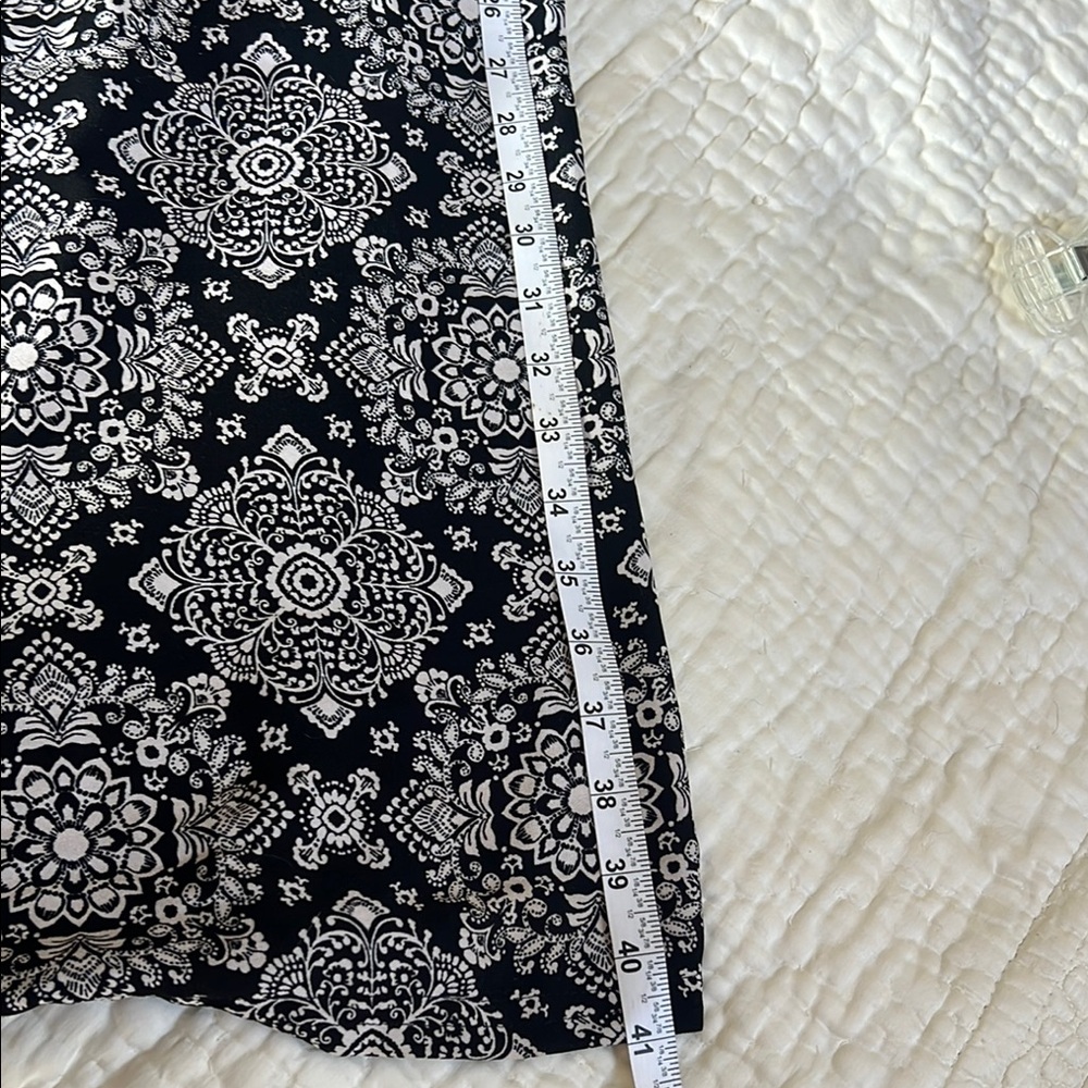 Elegant Black & White Patterned wide leg pant elastic waist belted beach travel - Picture 8 of 12